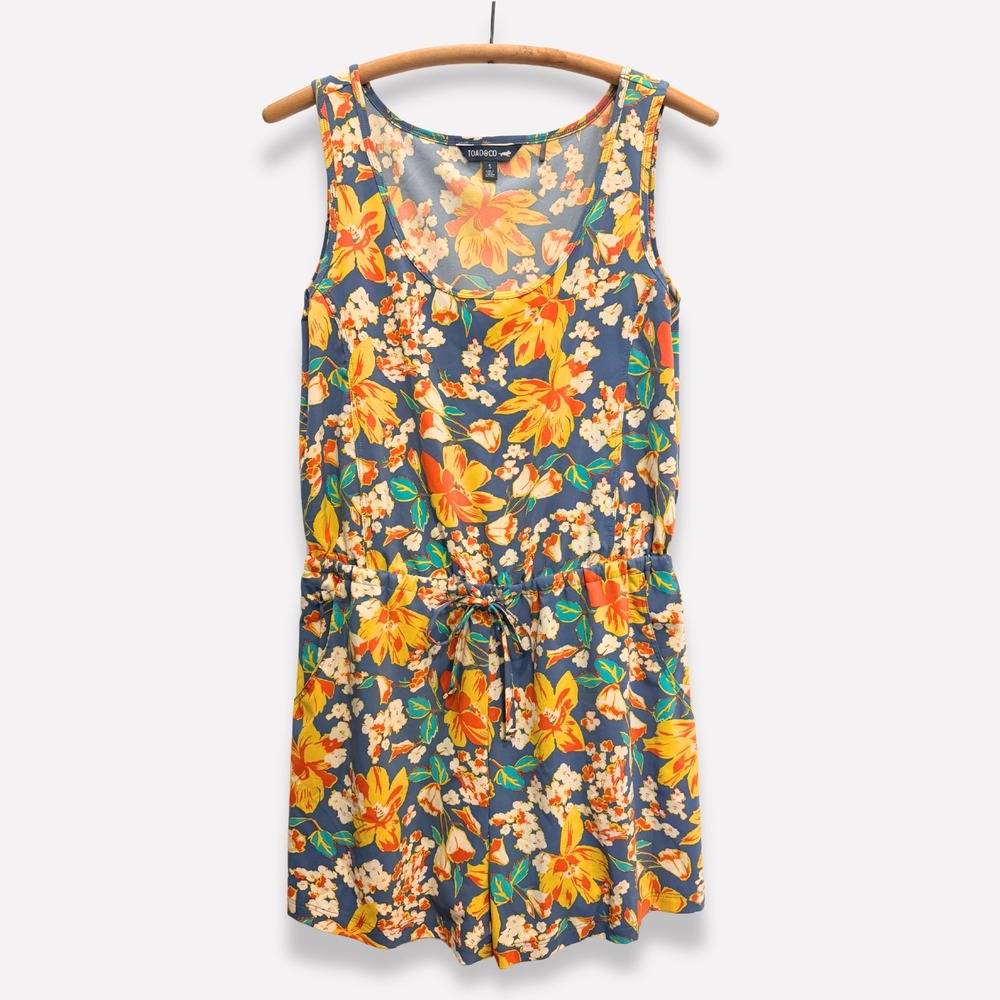 Toad&Co Sunkissed Livvy Romper Pacific Blue Tulip Print Size S UPF50 Gorpcore
